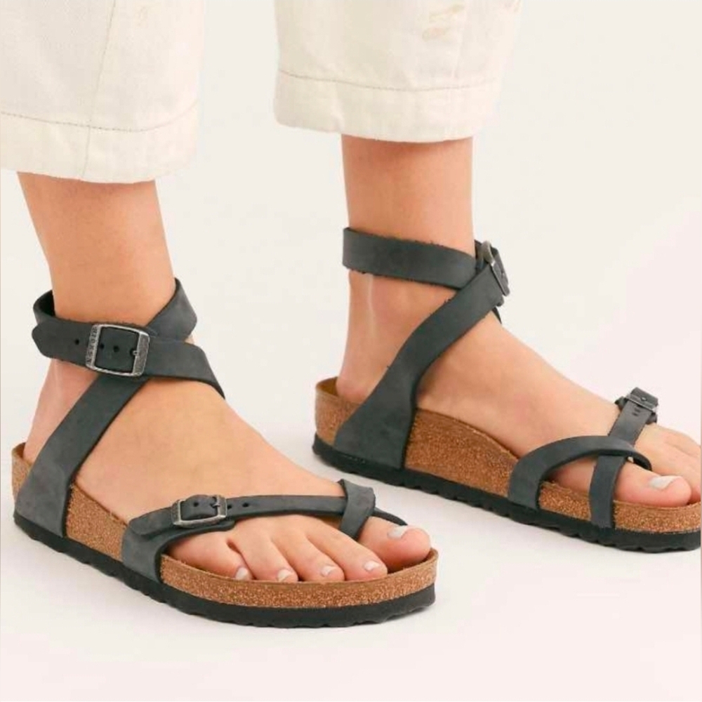 Birkenstock Yara Black Strappy Footbed Sandals Size 38
